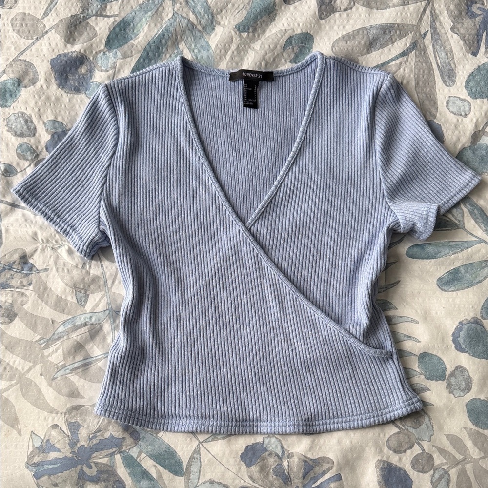 Forever 21 Sky Blue Ribbed Crop Top